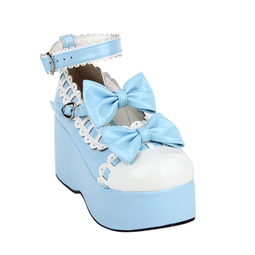 Blush Lace Bow Platform Lolita Heels
