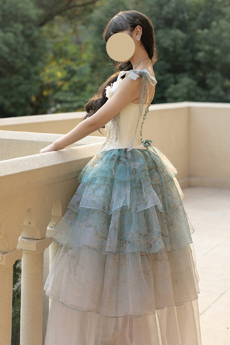 Emerald Gradient Multi-Layer Print Sweet Skirt