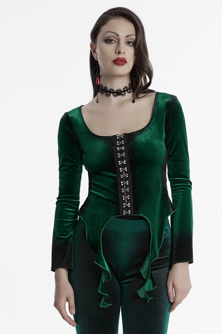 Jade Gradient Asymmetric Gothic Blouse for Women with Long Sleeves