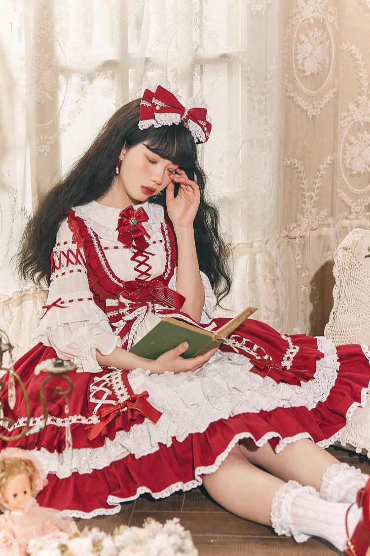 Red and White Sleeveless Layered Lace Jumper by Tina's Gift
