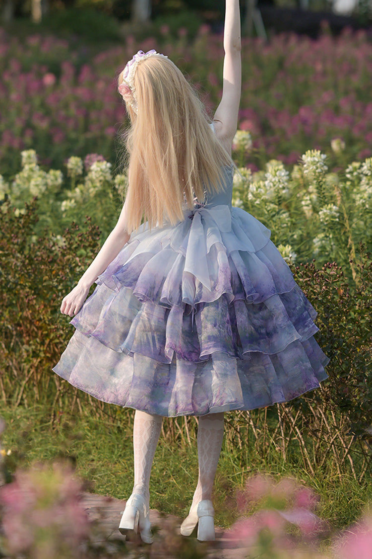 Multi-Color Swan Lake Printed Oil Painting Sweet Lolita JSK Dress - Three-Layer