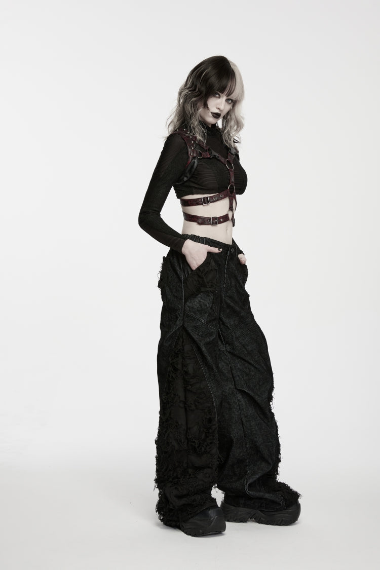 Ripped Pleated Wide-Leg Punk Trousers for Women