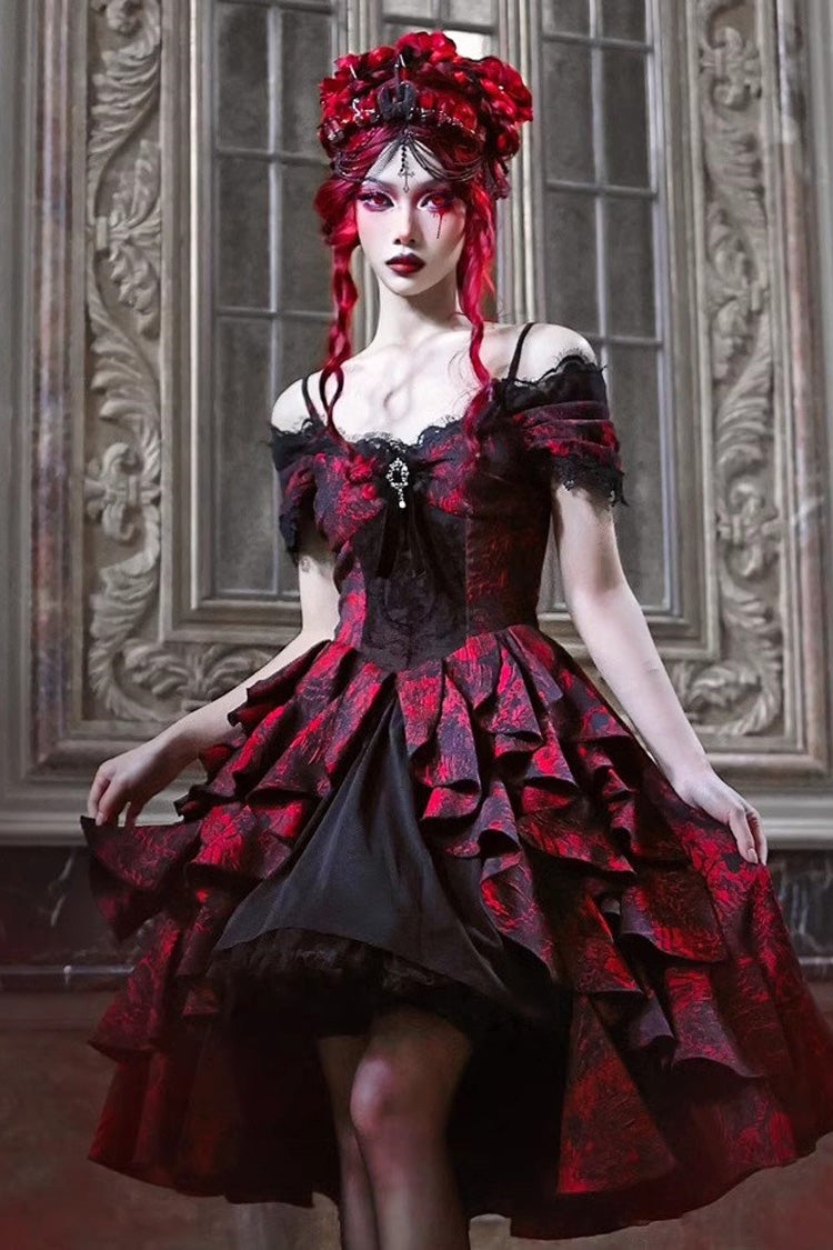 Crimson & Noir Hades Feast Print Ruffle Cardigan Lolita Dress