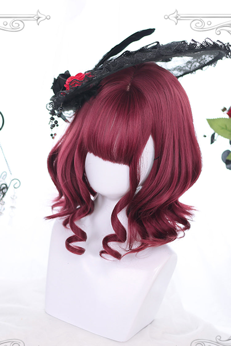Dark Red Short Curly Gothic Lolita Wig