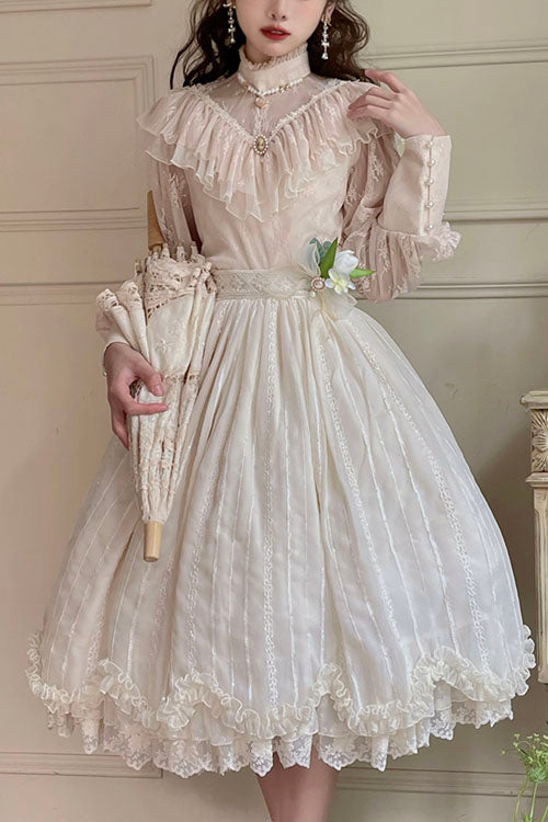 Ivory Tulip Multi-Layer Ruffled Classic Lolita Skirt Dress - Altfashion Shop