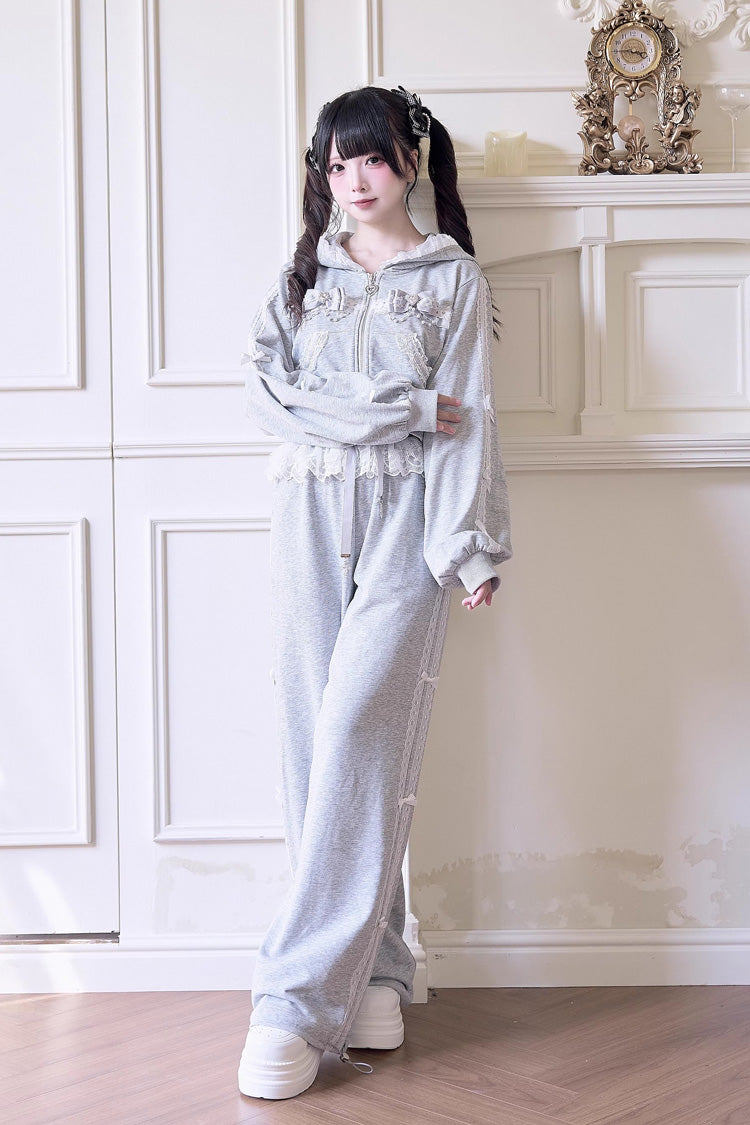 Hooded Bow Lace Hoodie & Pants - Jirai Kei Set