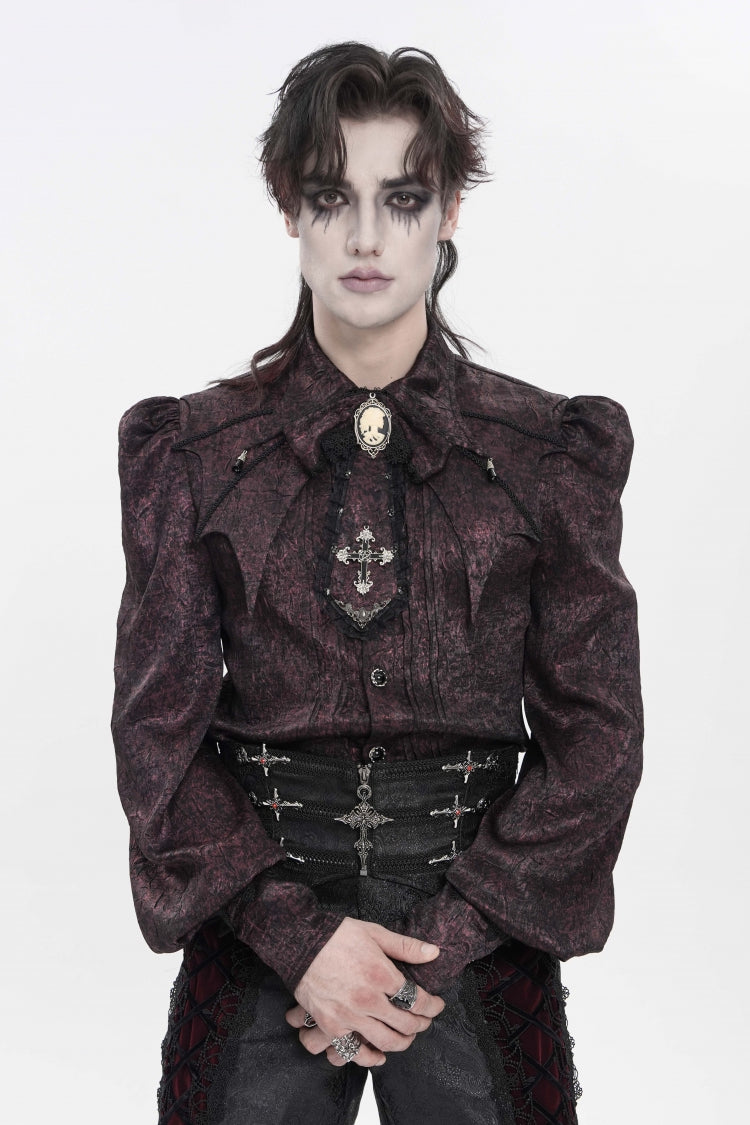 Scarlet Lapel Lantern Sleeve Jacquard Bow Men's Gothic Shirt