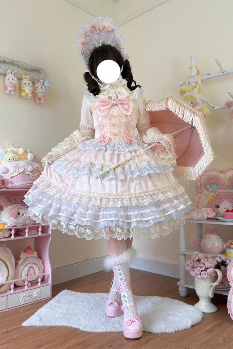 Sweet Lace JSK Dress with Ruffle Bow in Pink