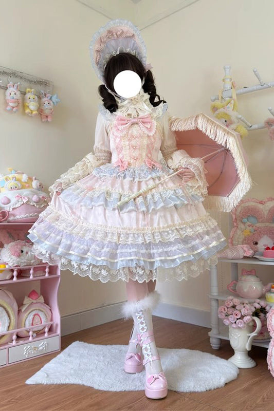 Sweet Lace JSK Dress with Ruffle Bow in Pink