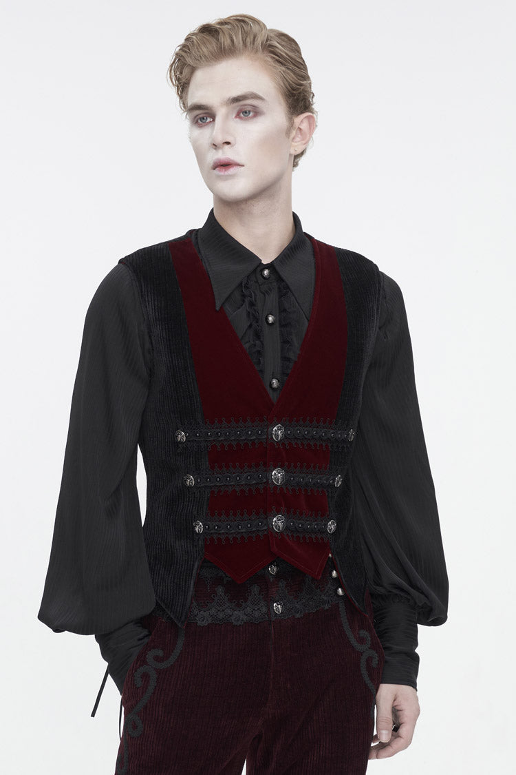 Crimson & Noir Velvet & Corduroy Patchwork Irregular Waistcoat for Men
