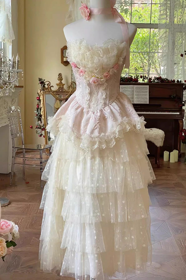 Rose Love Goddess Ruffle Lace Lolita Maxi Skirt Set