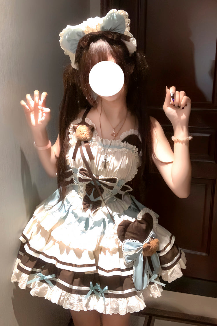 Green and Chocolate Sweet Lolita JSK Dress with Multi-Layered Ruffle and Bowknot