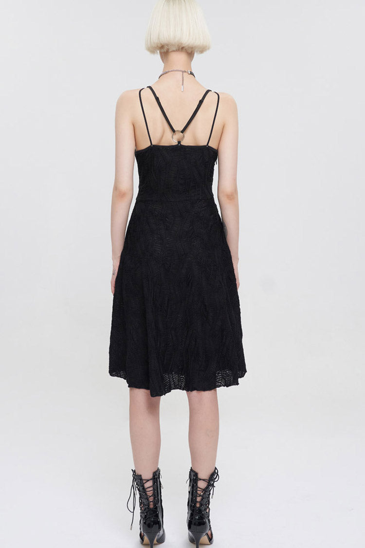 Suspenders Slit Hem Wave Stretch Fabric Punk Dress