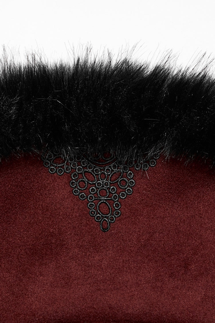 Crimson Faux Fur Lace-Up Detachable Gothic Coat