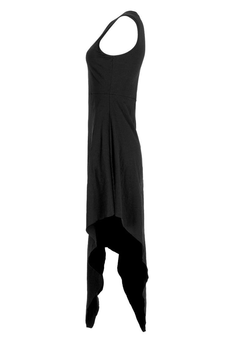 Hollowed Out Cross Spray-Painted Asymmetric Hem Sleeveless Gothic Dress