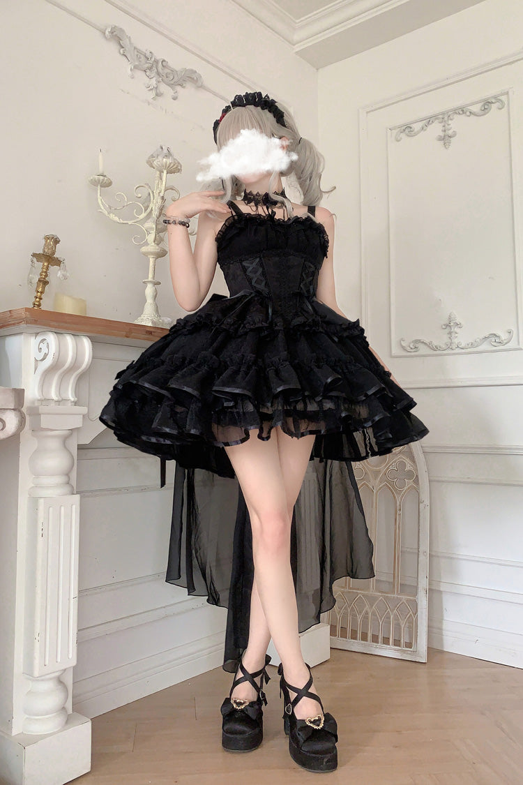 Triple-Layered Ballet Gothic JSK with Lace-Up Front