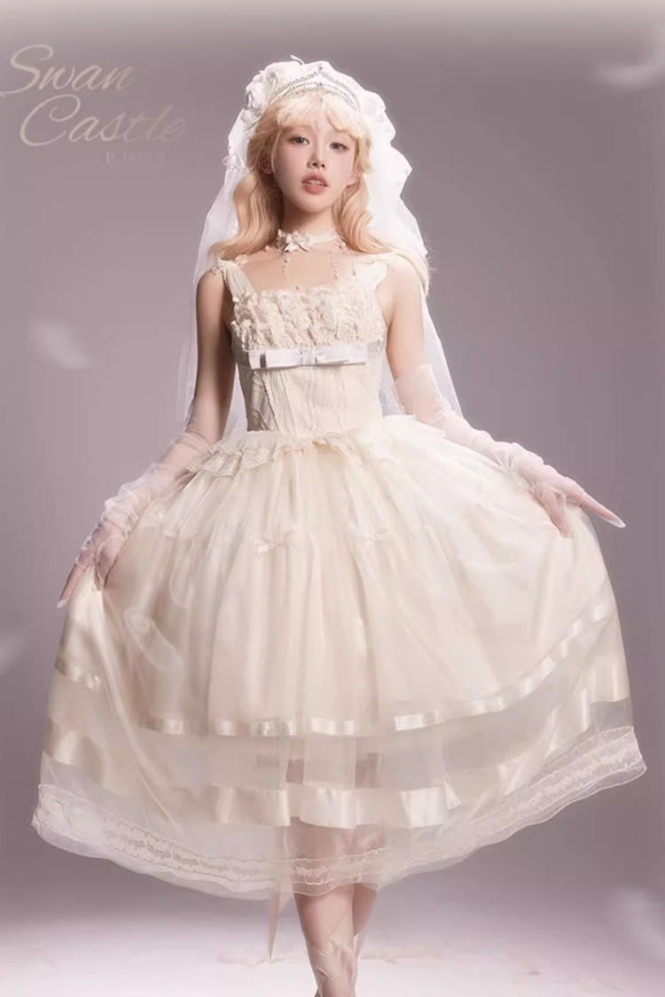 Sweet Lace JSK Long Dress with Bowknot in Ivory