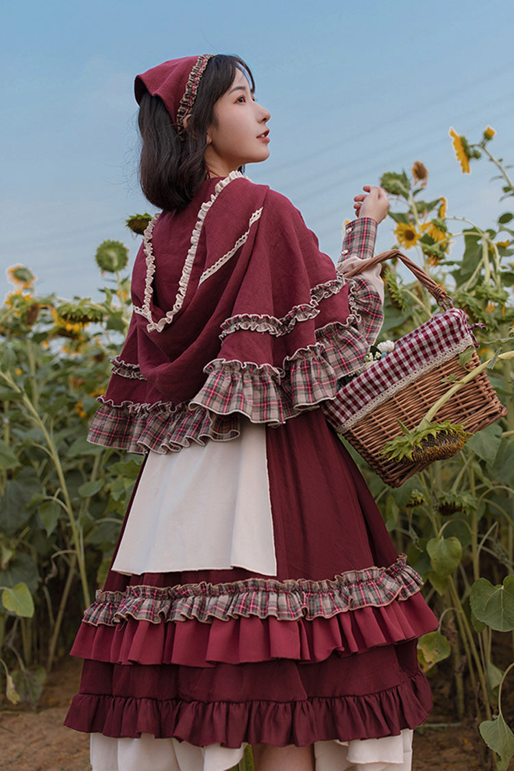 Red Riding Hood Ruffle Sweet Lolita Gown with Long Sleeves
