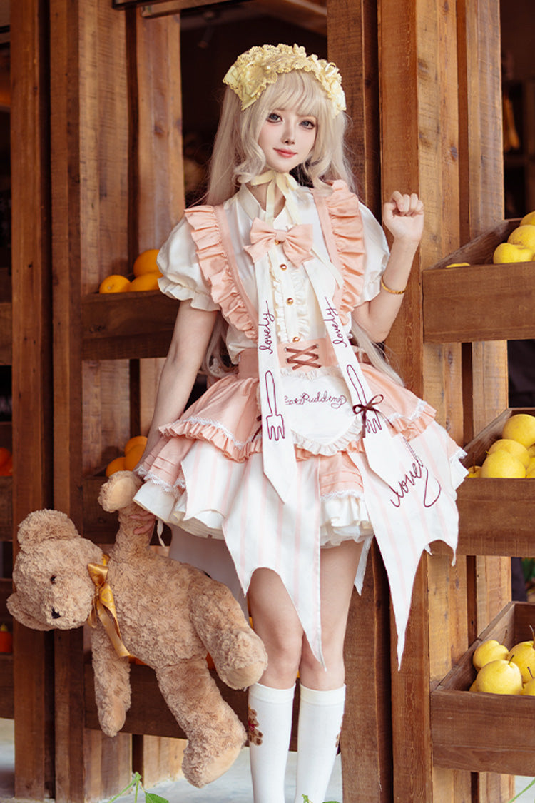 Vertical Striped Print Bow Asymmetric Sweet Lolita Dress