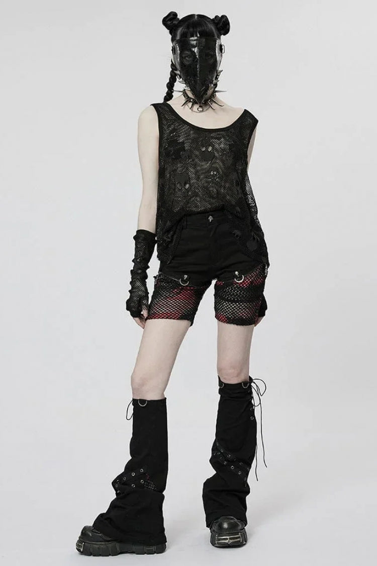Skull Print Stitching Mesh Steampunk Vest