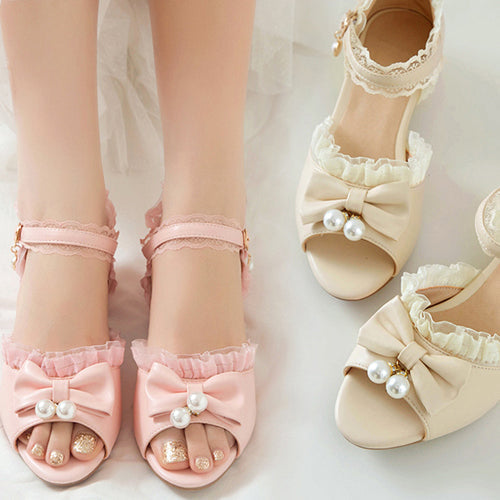 Pearl Pendant Bowknot Lolita Sandals