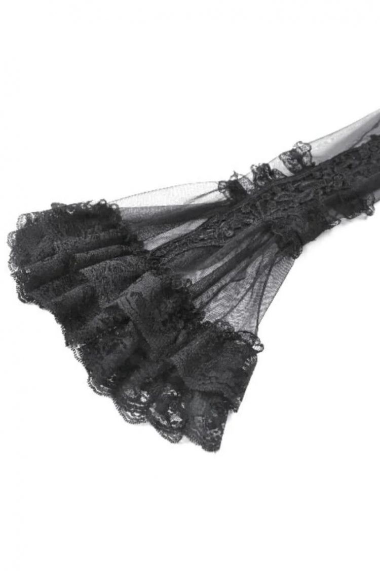 Gothic Sheer Mesh Black Lace High-Collar Flared Long-Sleeve Dramatic Cape