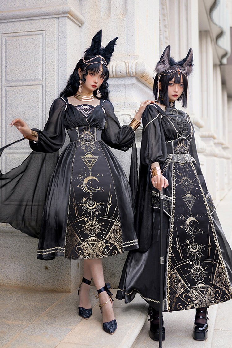 Black Print Ruffle Hot Stamping Gothic Gorgeous JSK Mini Dress