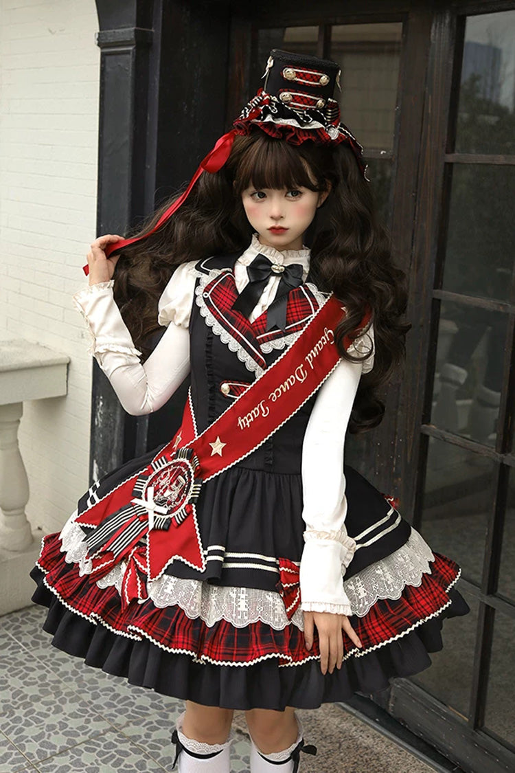 Classic Gothic V-Neck Multi-Layered Printed Ruffled JSK Dress - Honor Guard Gala