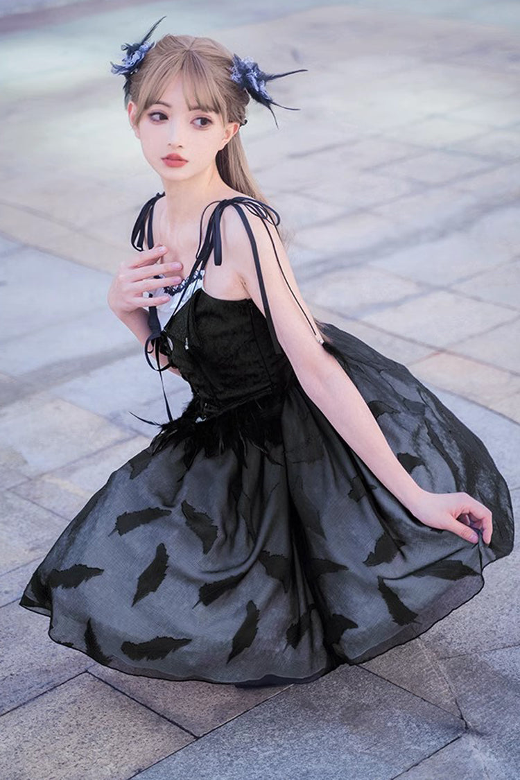 Gothic Lolita JSK Dress with Black Swan Ballet Print