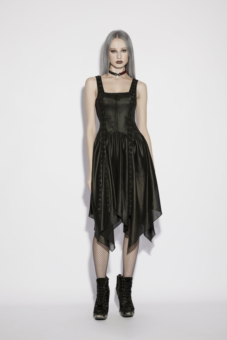 Off Shoulder Slim Irregular Zippered Eyelet Punk College Style Dress
