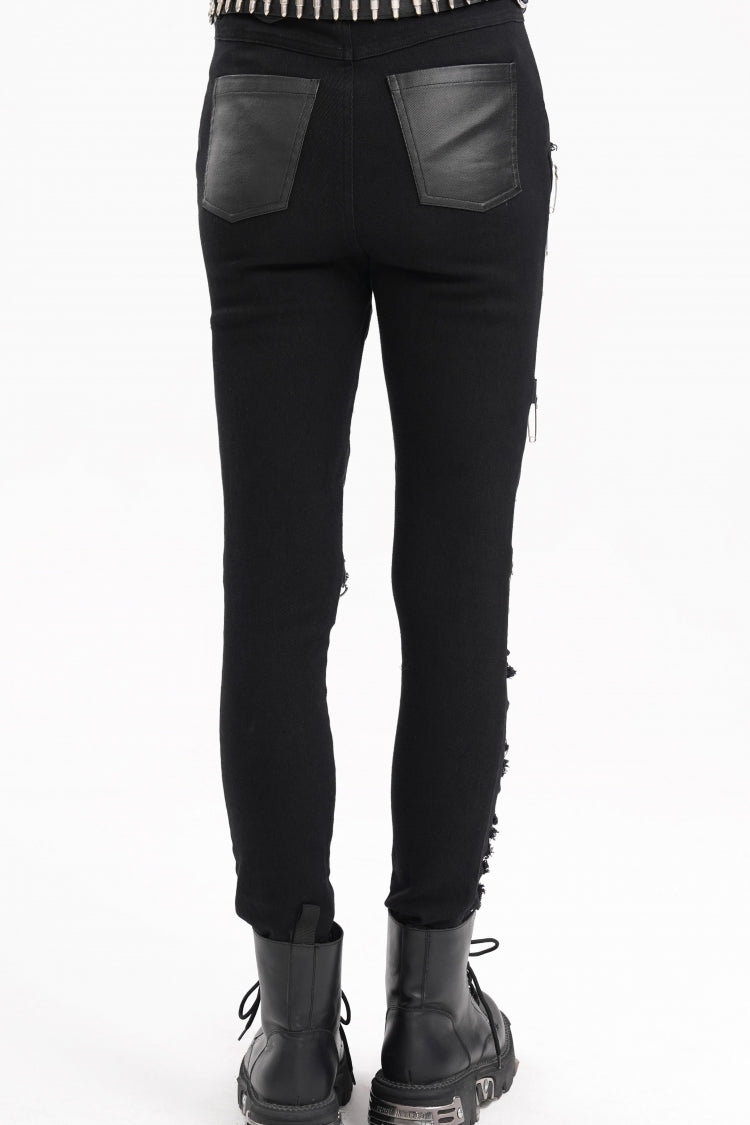 Punk Pants for Women with Ripped Mesh and Chain Detail