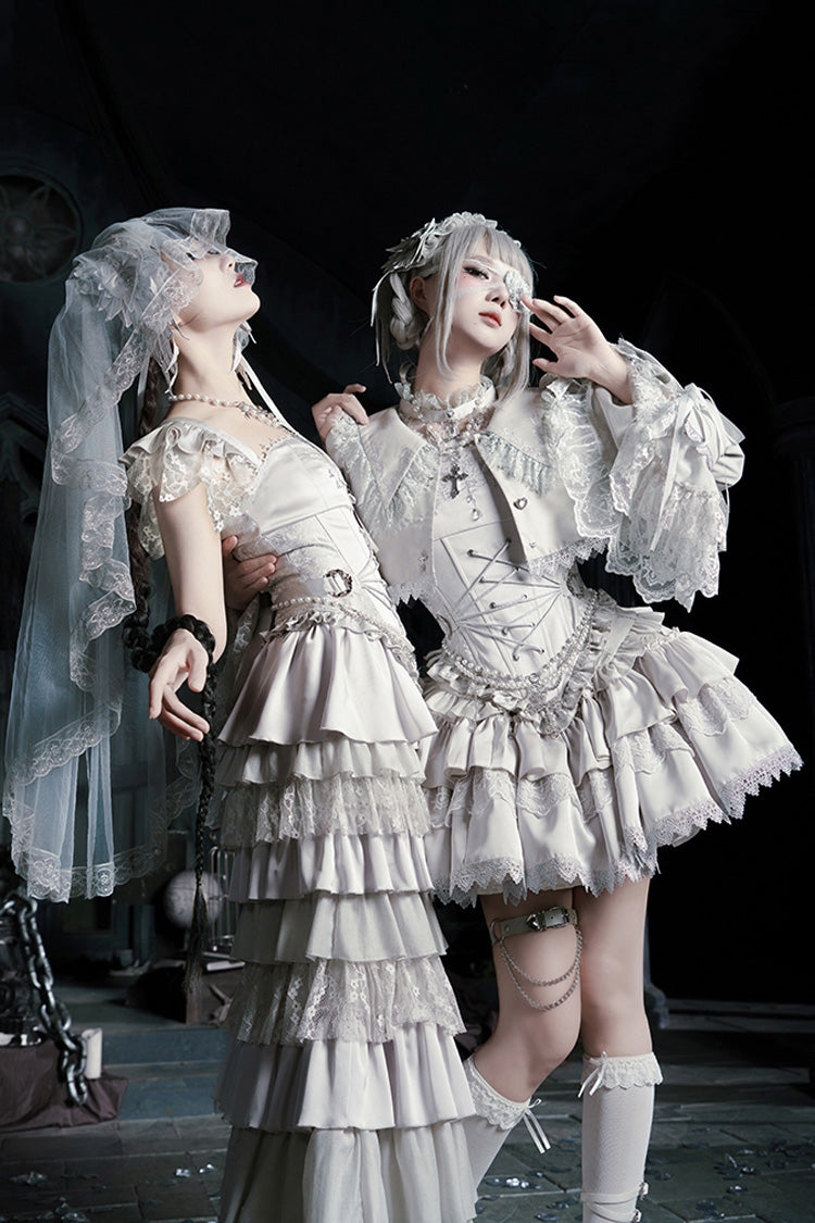 Bionic Doll Square Collar Gothic Lolita Corset Set with Multi-Layer Ruffles, Short Skirt