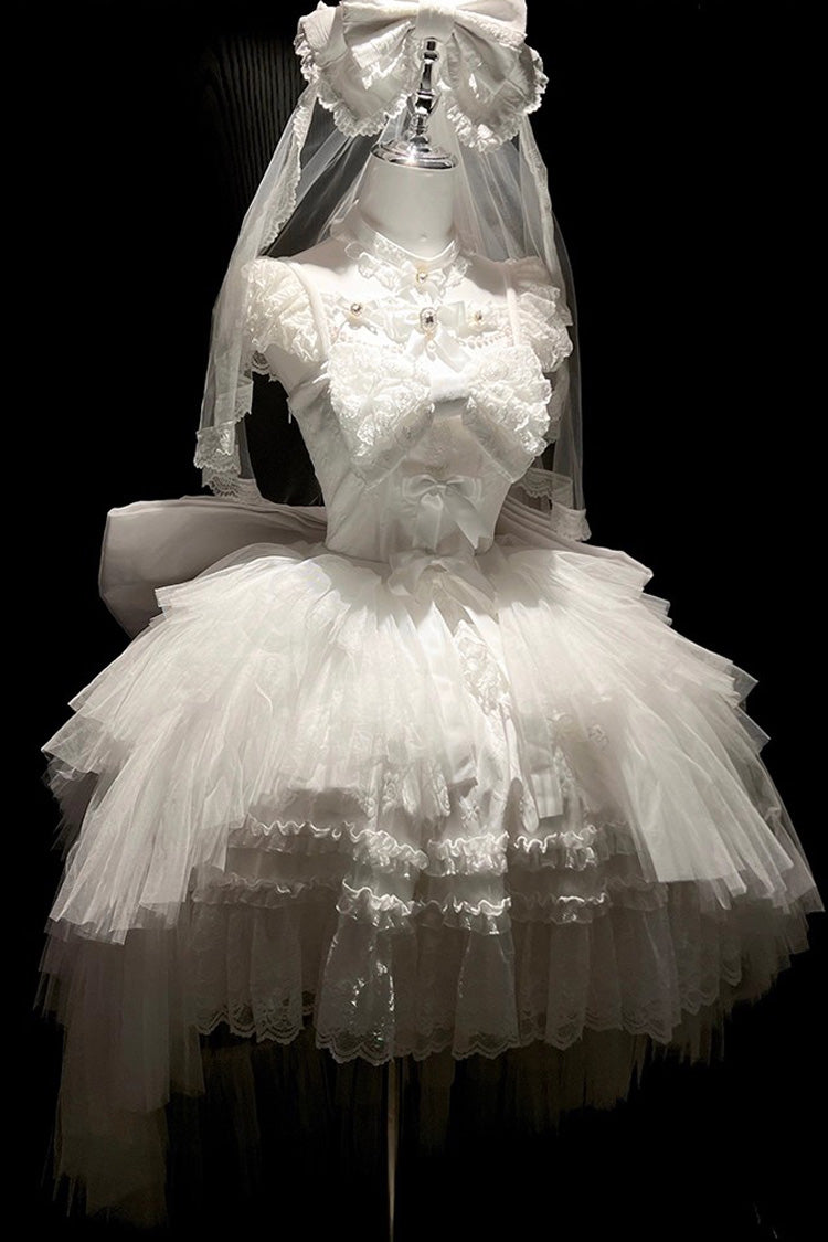 Ivory Halter Ruffle Bridal Bow Lace Gothic Dress