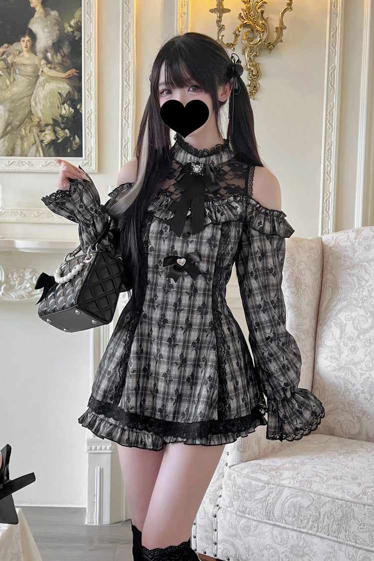 Halterneck Ruffle Bow Dress & Shorts - Jirai Kei Ensemble