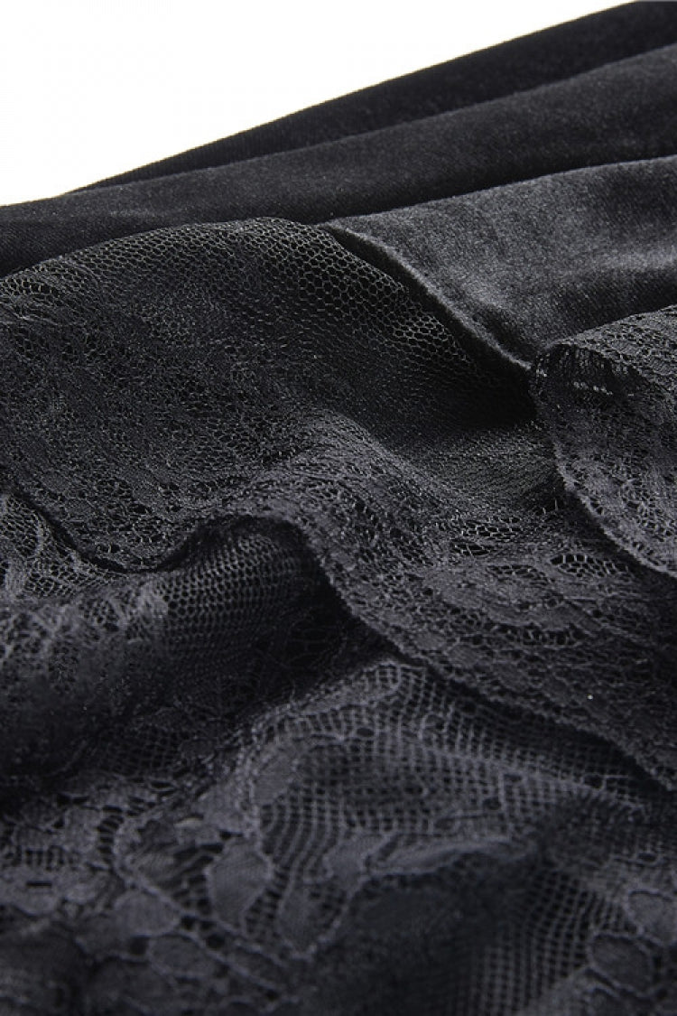 Sable Velour Lace-Trim Gothic Mermaid Skirt