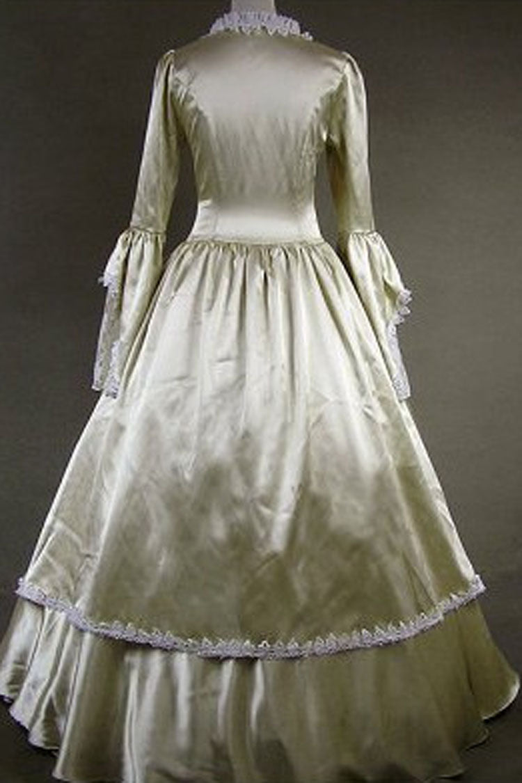 Champagne Cotton Victorian Lolita Dress with Square Collar and Trumpet Sleeves - Altfashion Shop