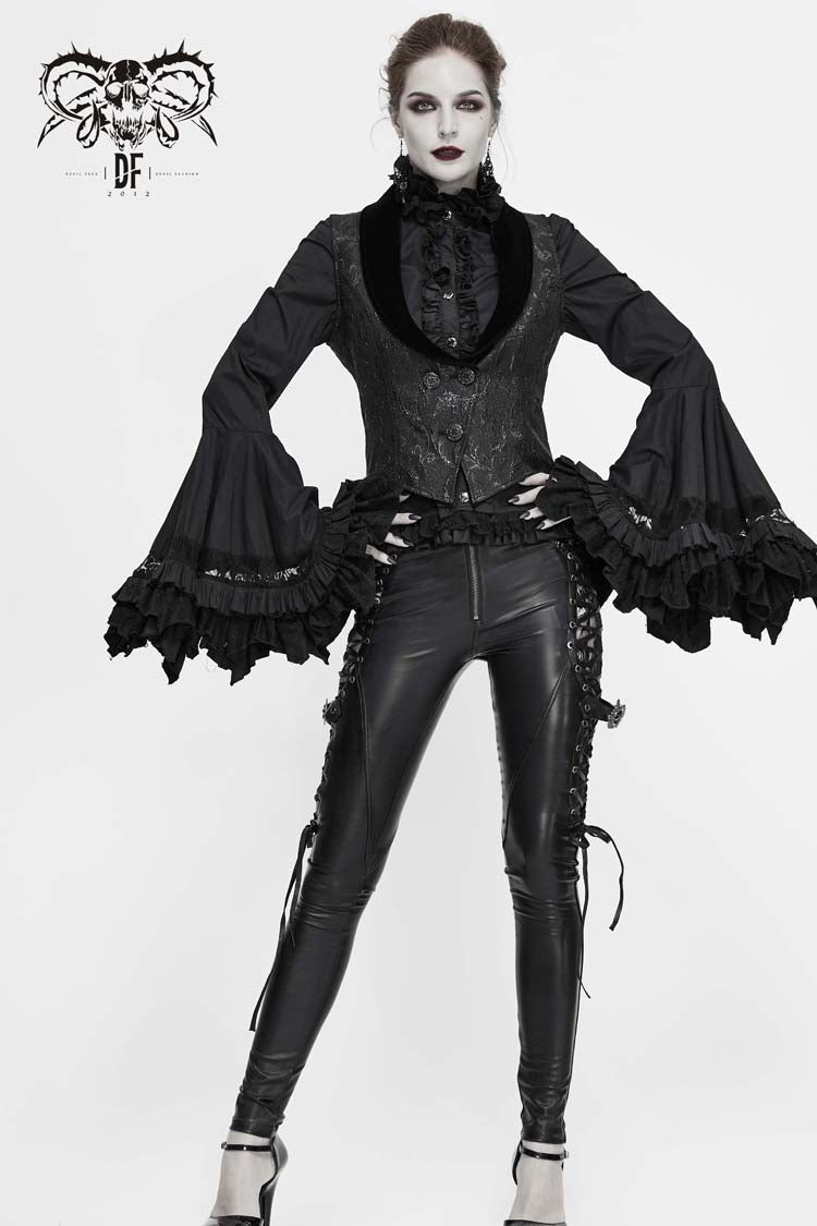 Matte Velvet Jacquard Gothic Waistcoat with Low Neck