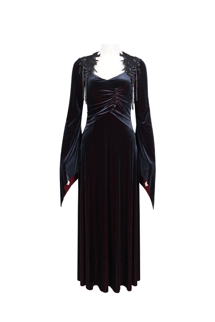 Scarlet & Black Fringe Bell-Sleeve Gothic Maxi Dress