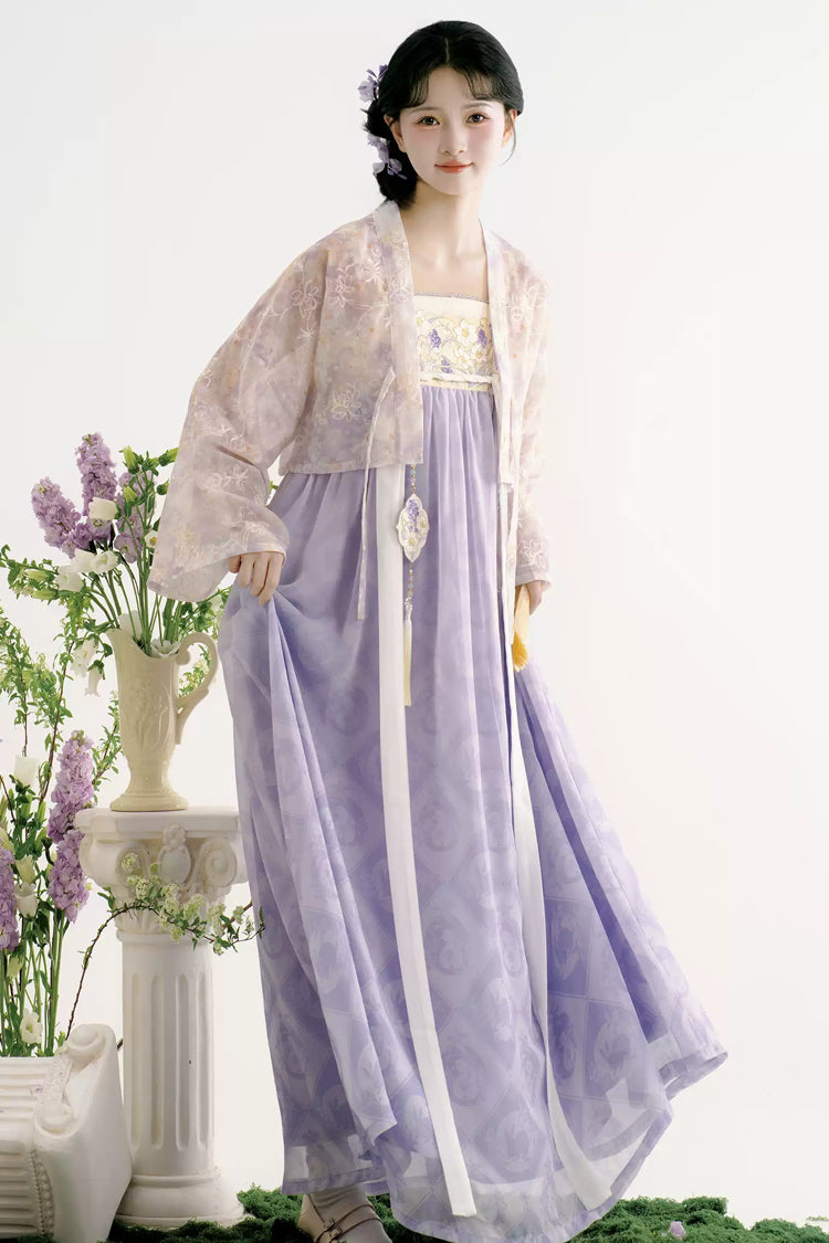Violet Lavender Garden High Waist Printed Sweet Hanfu Set
