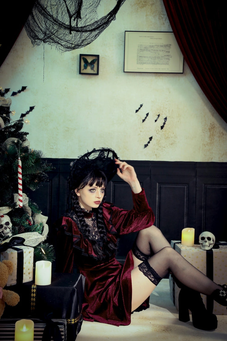 Scarlet Crochet Velvet Gothic Graduation Gown