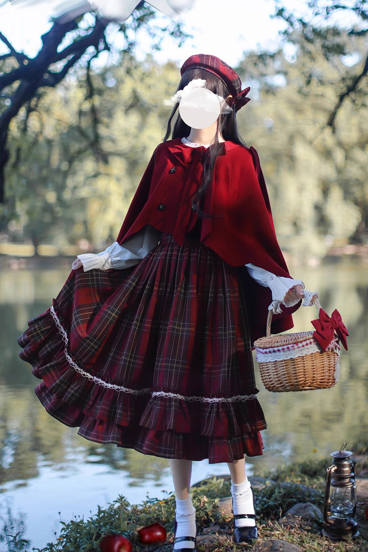 Red Plaid Print Bow Sweet Vintage Jumper - Little Red Riding Hood
