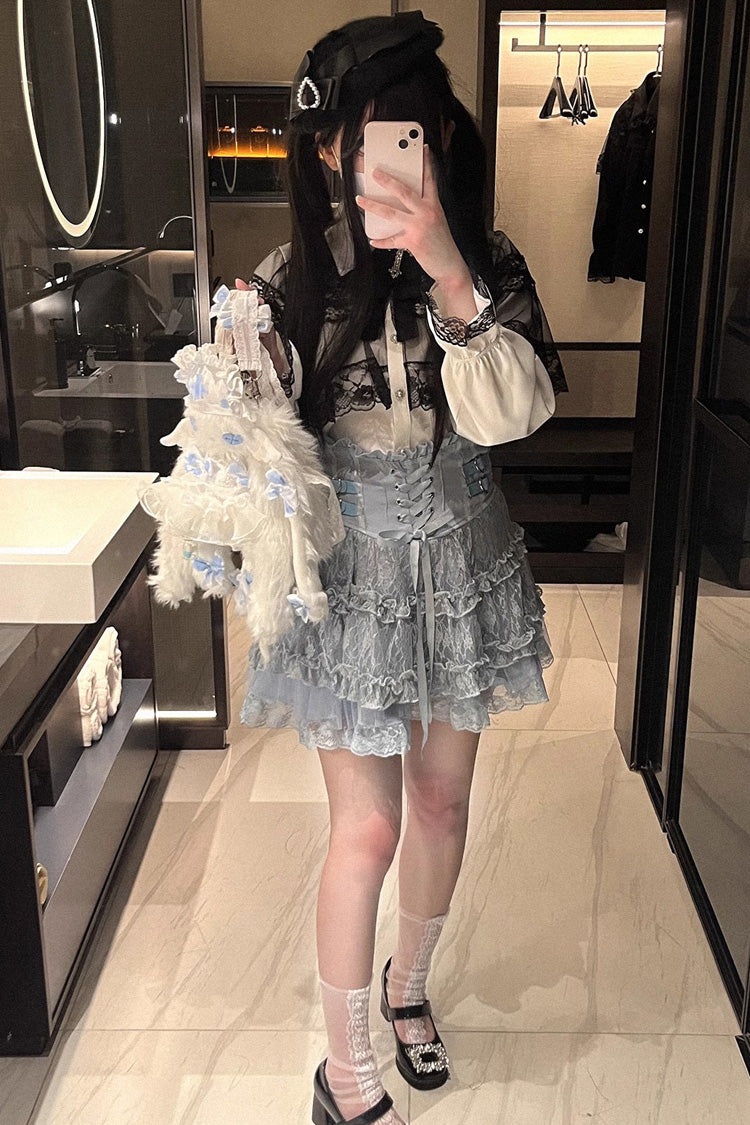 Rose Palpitations High Waisted Sweet Jirai Kei Skirt with Lace