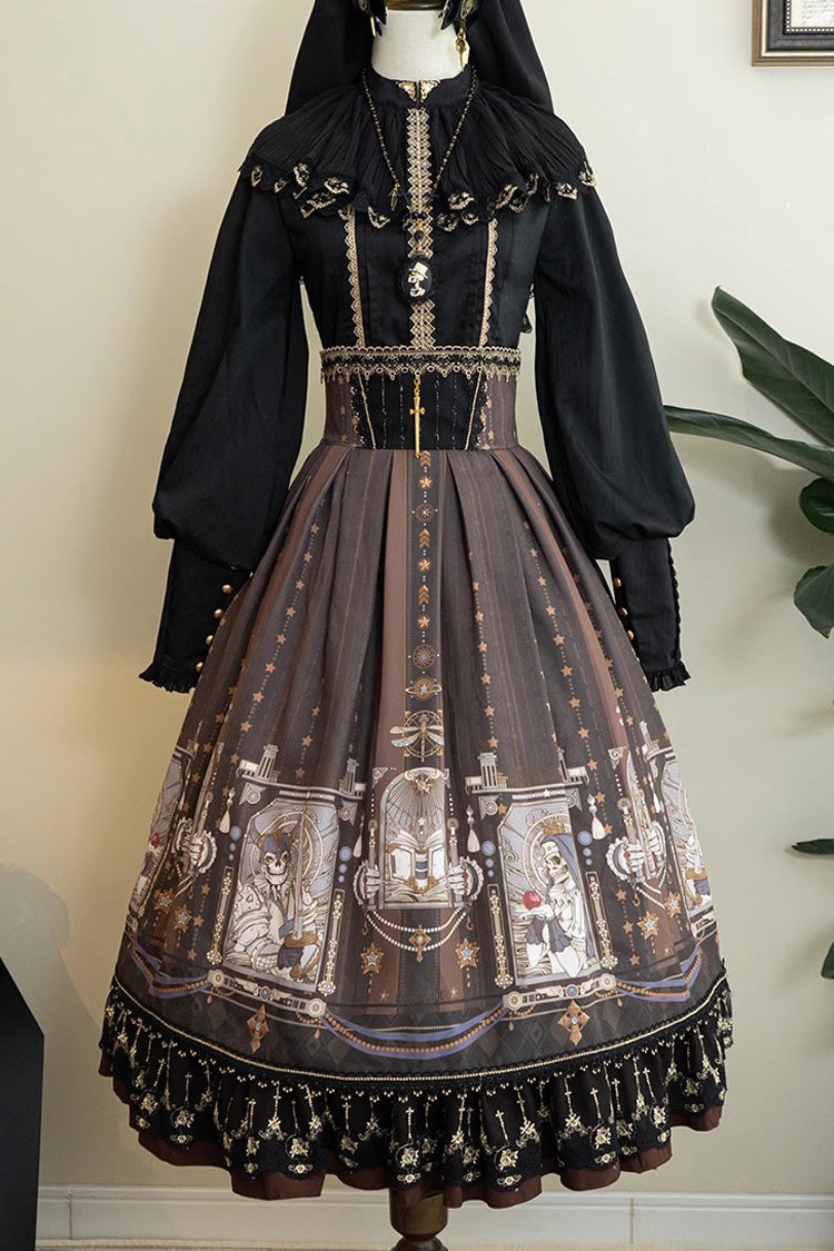Elegant Ruffled Lolita Skirt with Demon Hunting Print