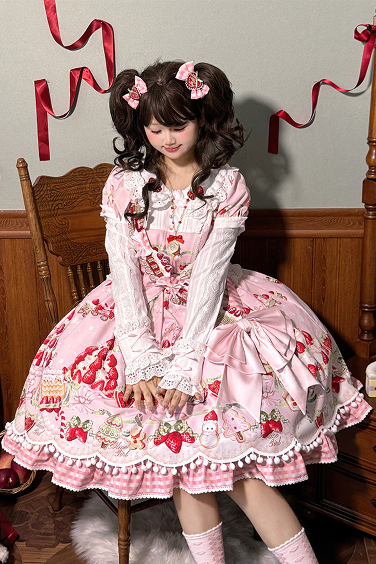 Mint Strawberry Dessert Printed Sweet Lolita Dress - Doll Collar Short Sleeved