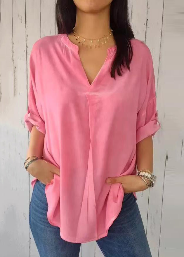 Solid Neck Short Shirt 2025 Green Sleeve V