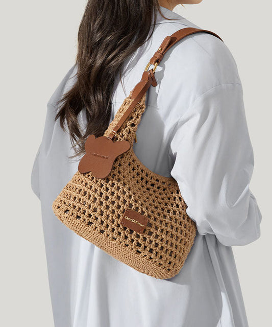 Khaki Capacity Grass 2025 Large Woven Shoulder Bag New