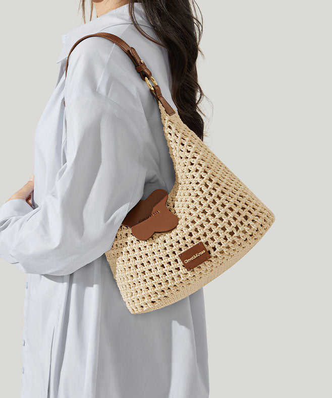 Khaki Capacity Grass 2025 Large Woven Shoulder Bag New