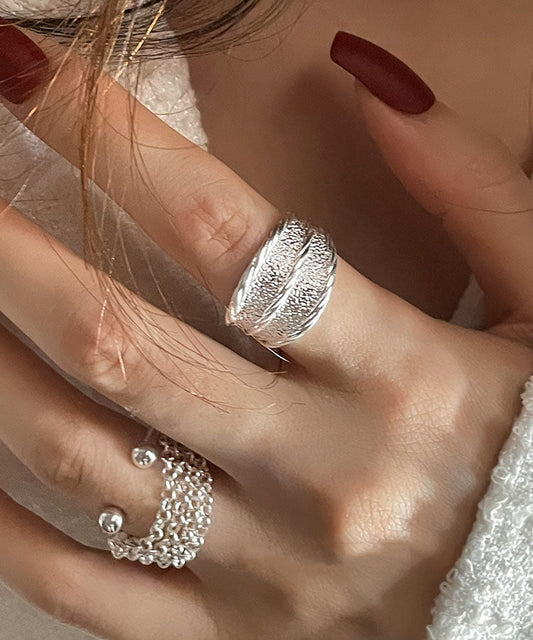 Sterling 2025 Set New Two Rings Silver Silk Piece Wrinkled