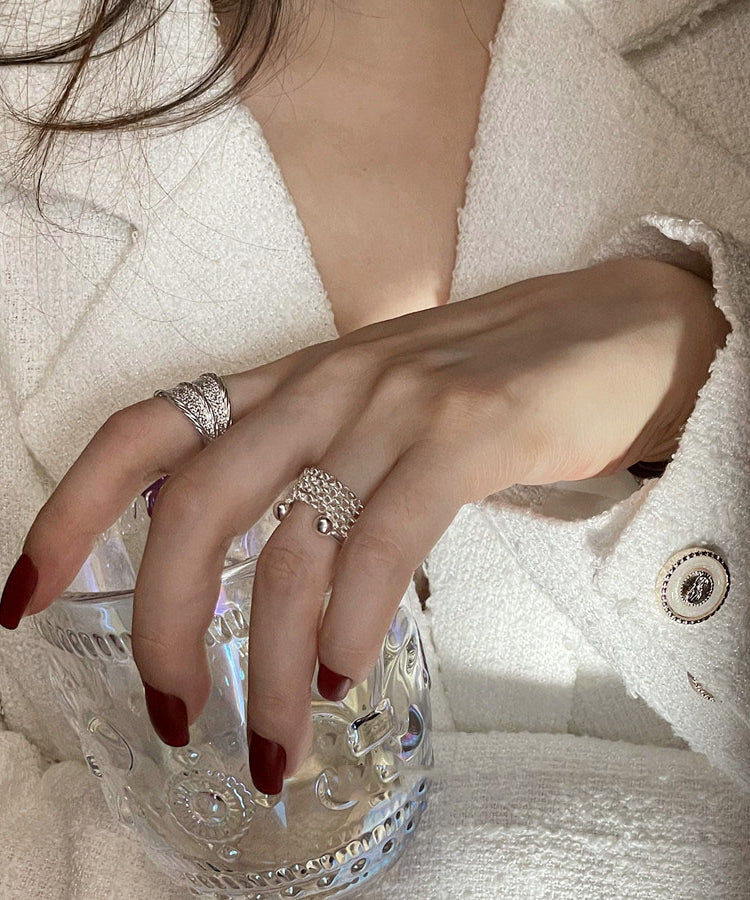 Sterling 2025 Set New Two Rings Silver Silk Piece Wrinkled