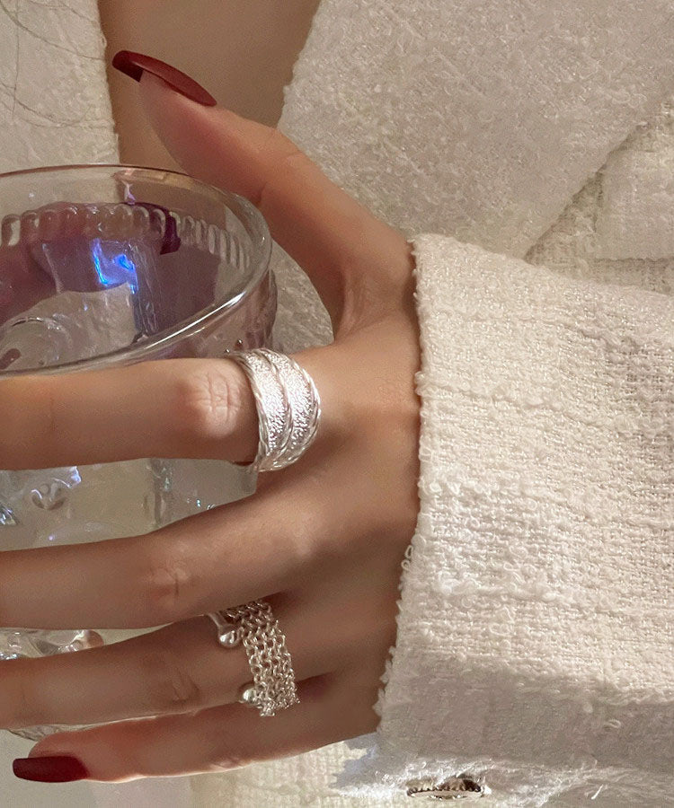 Sterling 2025 Set New Two Rings Silver Silk Piece Wrinkled